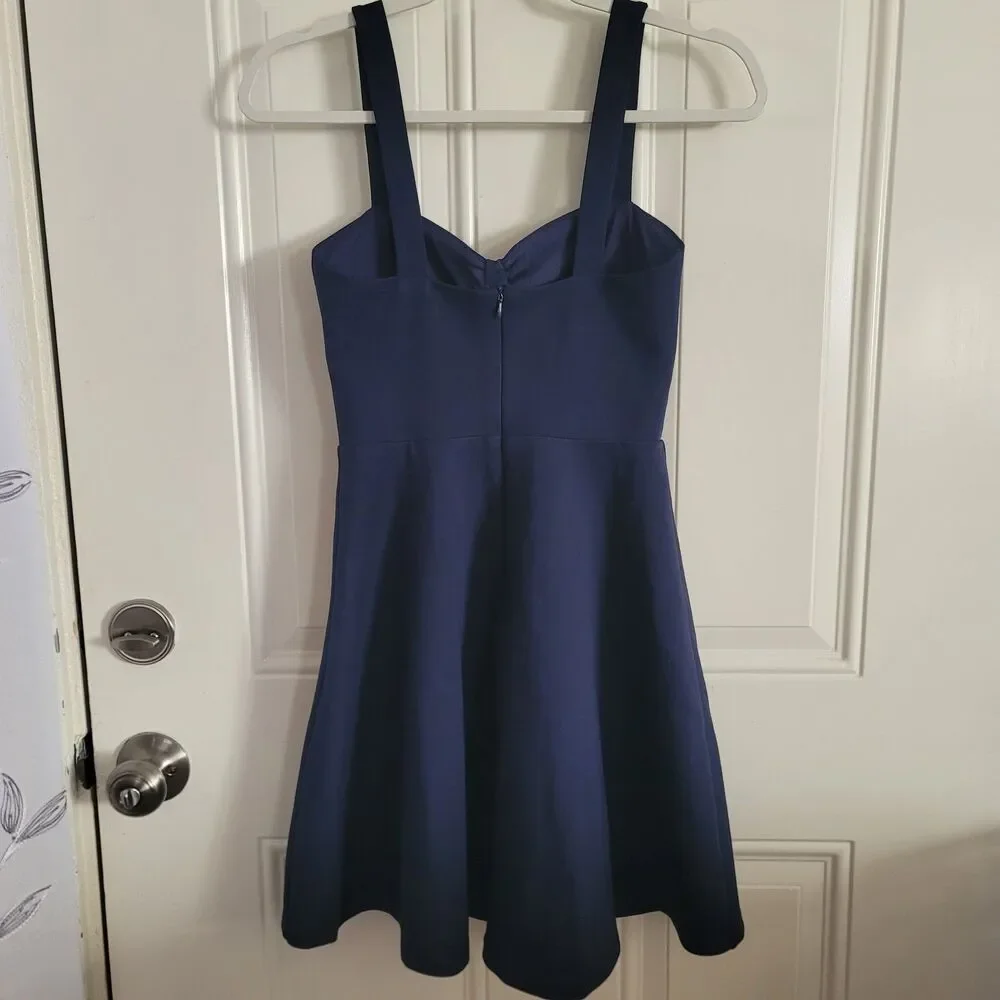 Lulus Lined Sleeveless Skater Dress Navy Blue, Stretch Twirl Party Dance Heart - Picture 6 of 12